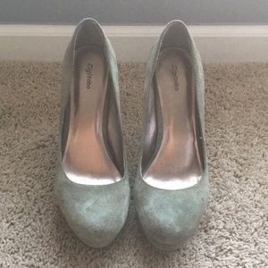Suede green heels